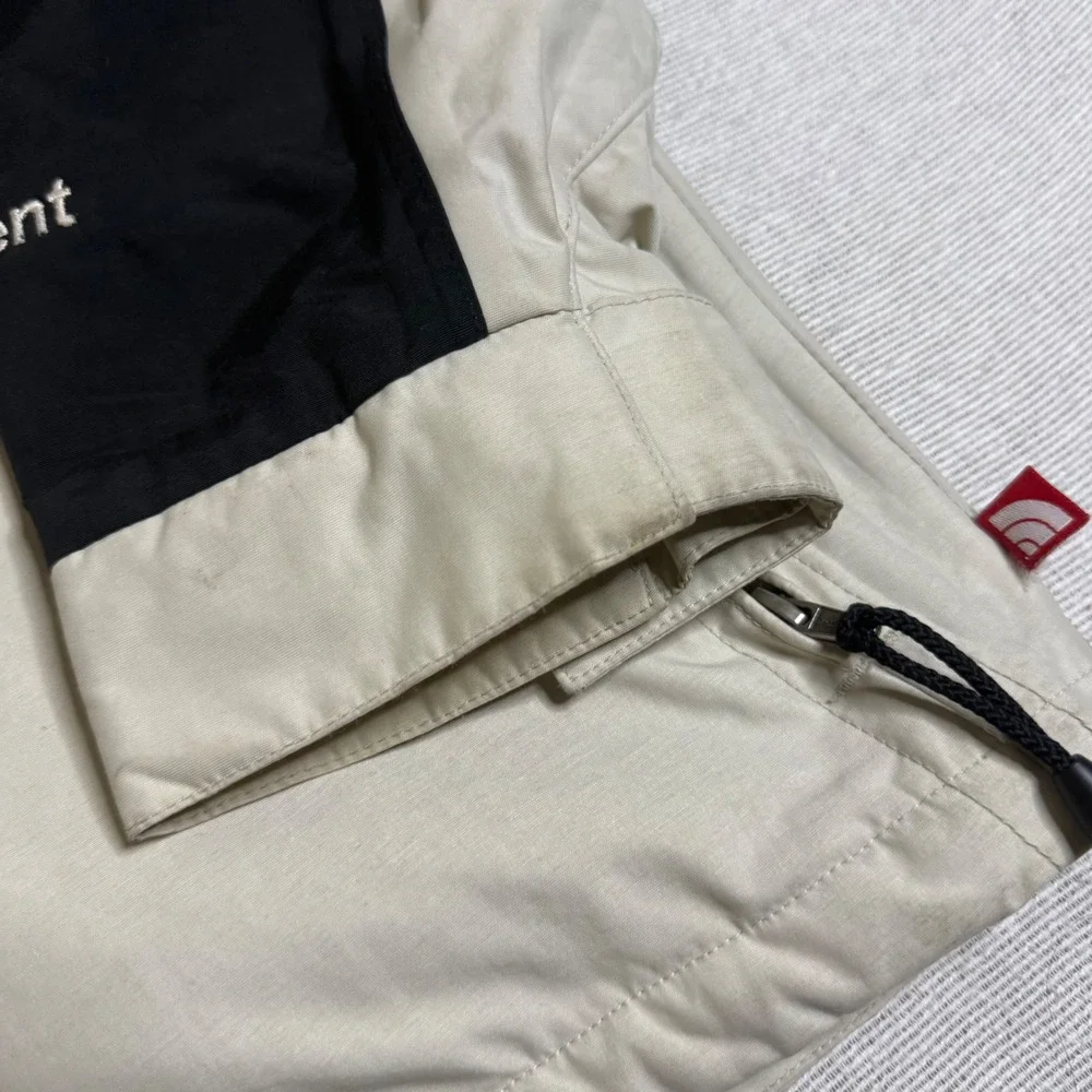 The North Face HyVent Parka Jacket Men L Cream Black Hooded Colorblock